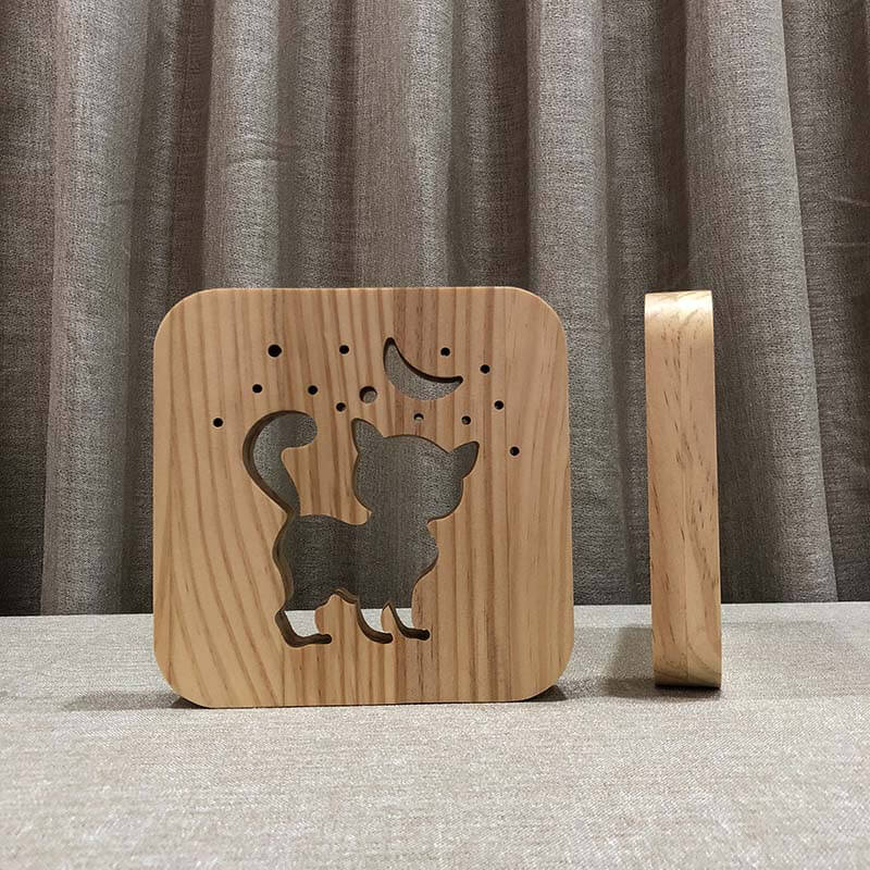 Moon Kitten Wooden Decorative Light