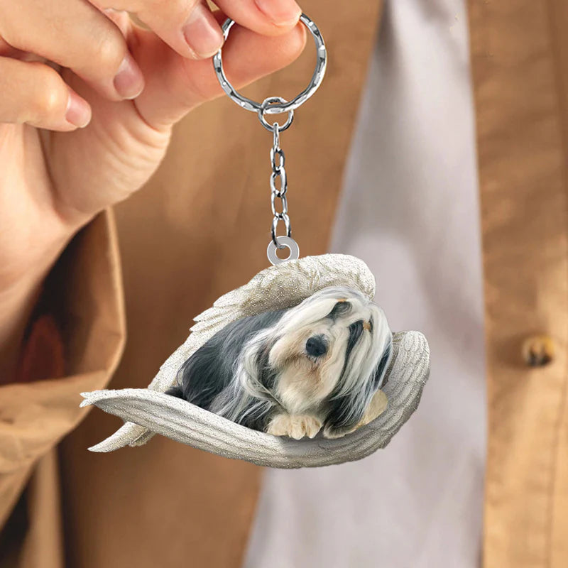 Sleeping Angel Acrylic Keychain Bearded Collie