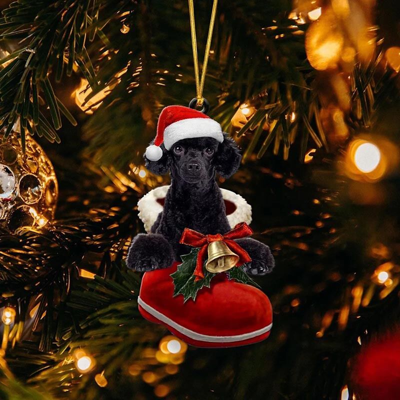 Black Poodle In Santa Boot Christmas Hanging Ornament SB047