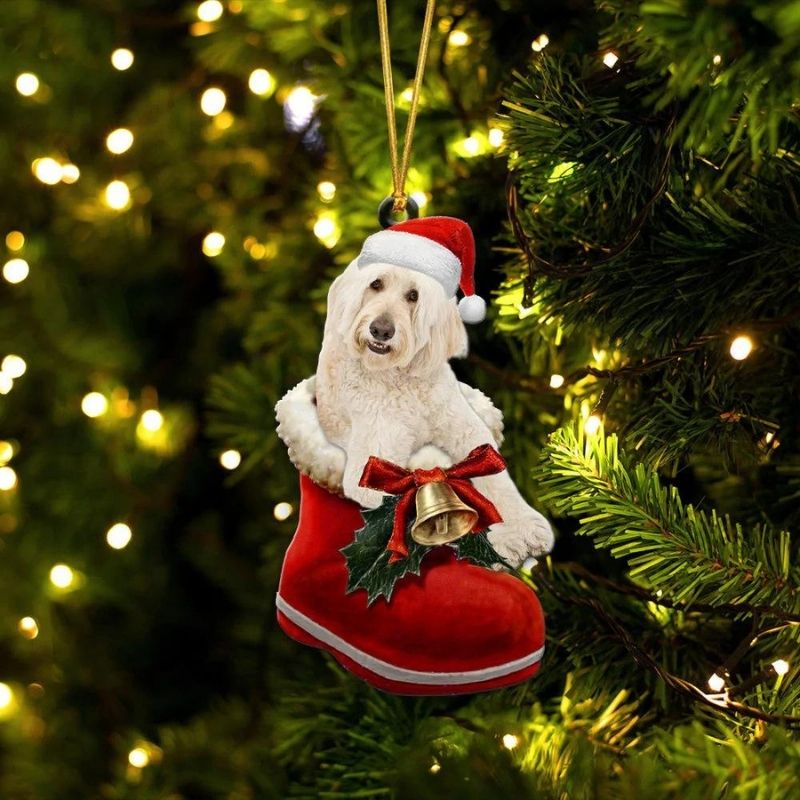 Goldendoodle Cream In Santa Boot Christmas Hanging Ornament SB179