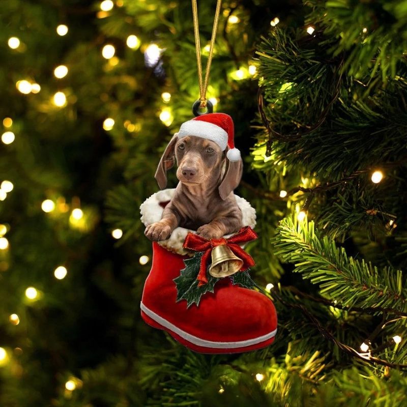 Dachshund Chocolate In Santa Boot Christmas Hanging Ornament SB188