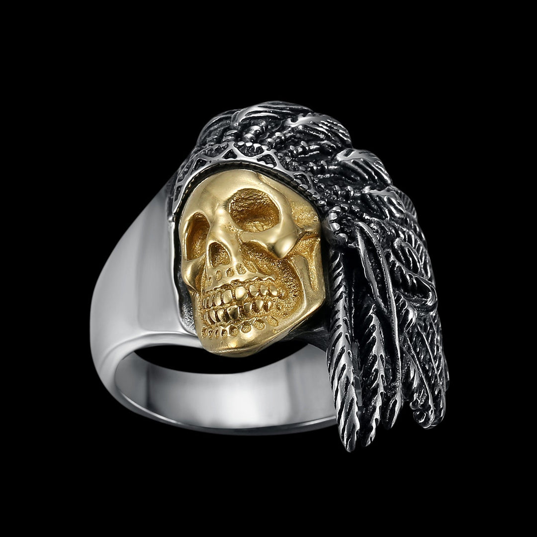 GOLDEN SKULL WARRIOR CHIEF RING