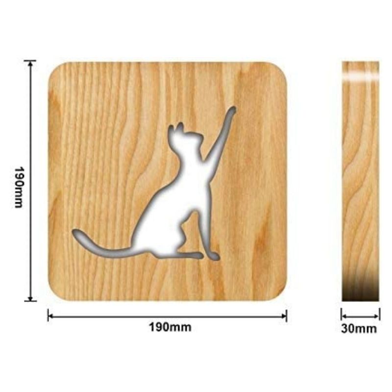 Cat Shape 1 Wooden Decorative Light