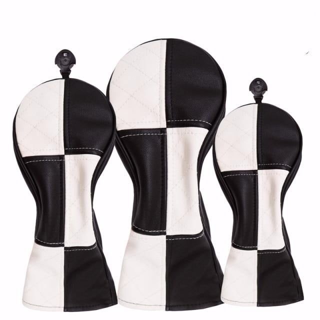 Golf Paradise Black And White Checker Woods Clubhead Covers Full Set (One Driver, One Fairway Wood, One Hybrid)