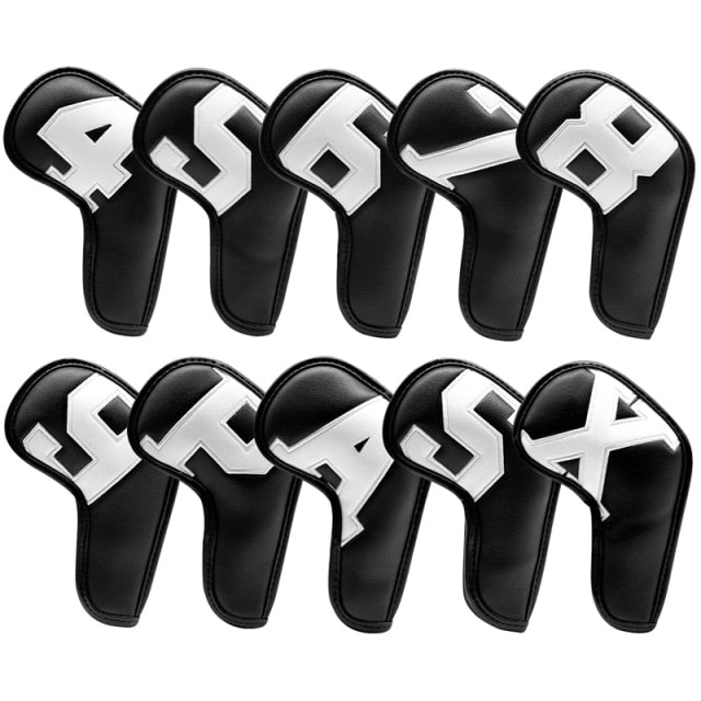 Golf Paradise Ultra Protection Iron Clubhead Covers (Iron 4-9 & Wedges) (Black With White Text)