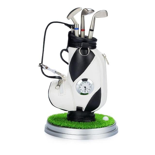 Golf Paradise Miniature Golf Bag Pen Holder And Clock (Black Bag)