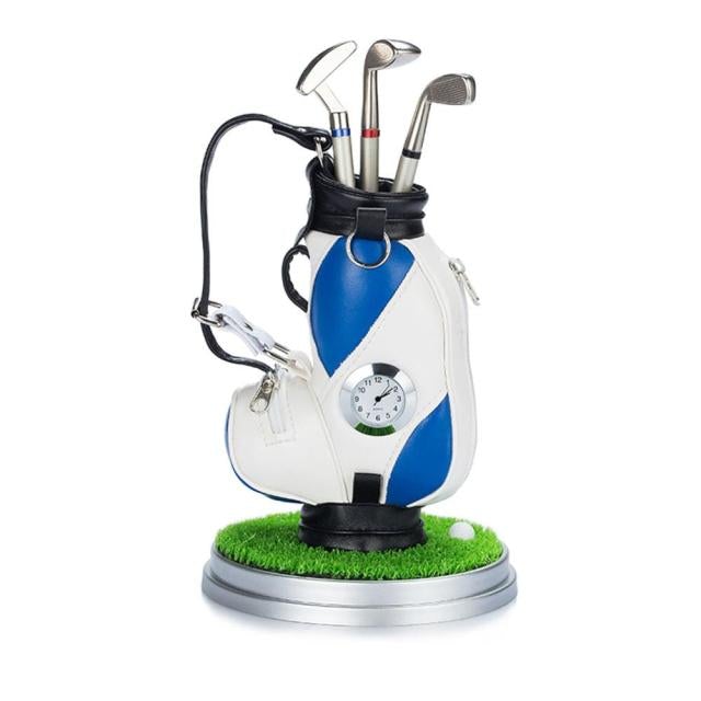 Golf Paradise Miniature Golf Bag Pen Holder And Clock (Blue Bag)